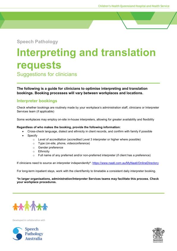 Thumbnail of Interpreting and translation requests – suggestions for speech pathologists