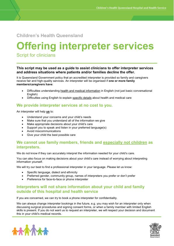 Thumbnail of Word template: Offering interpreter services – script for clinicians