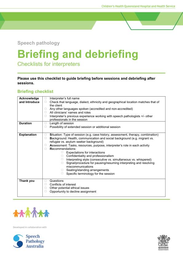 Thumbnail of Word template: Briefing and debriefing checklist for interpreters