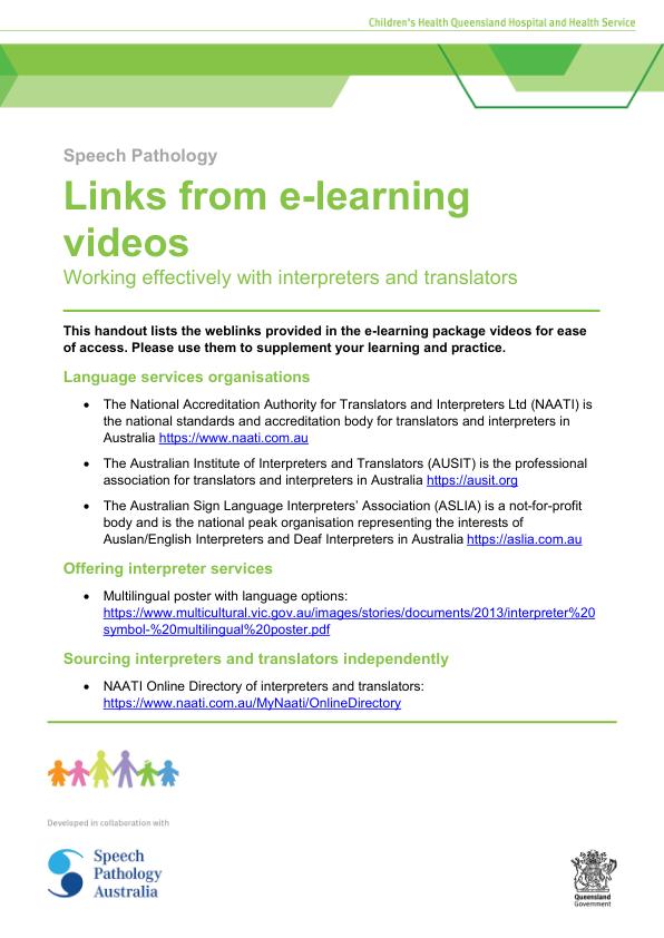 Thumbnail of Useful links and resources for speech pathologist – working effectively with interpreters and translators