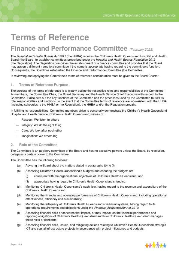 Thumbnail of Finance and Performance Committee Terms of Reference