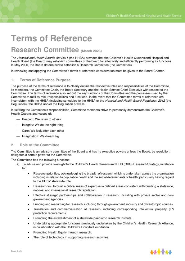 Thumbnail of Board Research Committee Terms of Reference