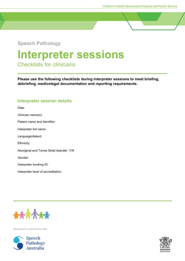 Thumbnail of Interpreter sessions – checklist for speech pathologists